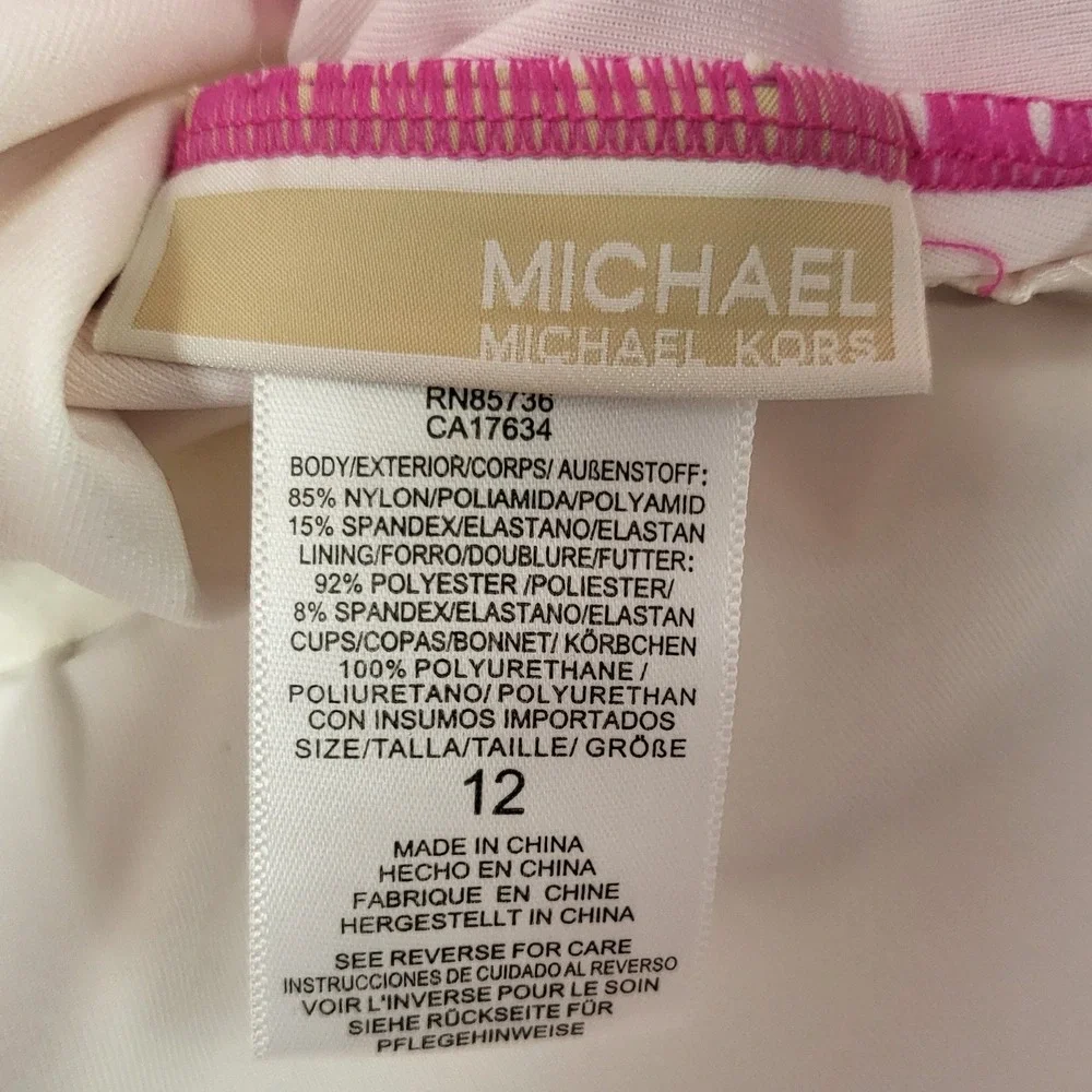 Michael Kors Womens 12 Ultra Pink Lattice Caged Back One-Piece Swimsuit NWT $118